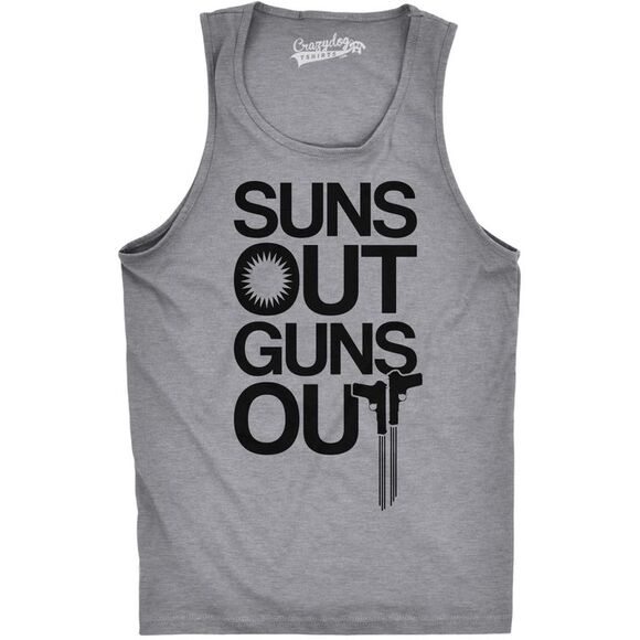 Mens Suns Out Guns Out Tank Funny Workout Tanks Hilarious Gym Shirt - Picture 1 of 3